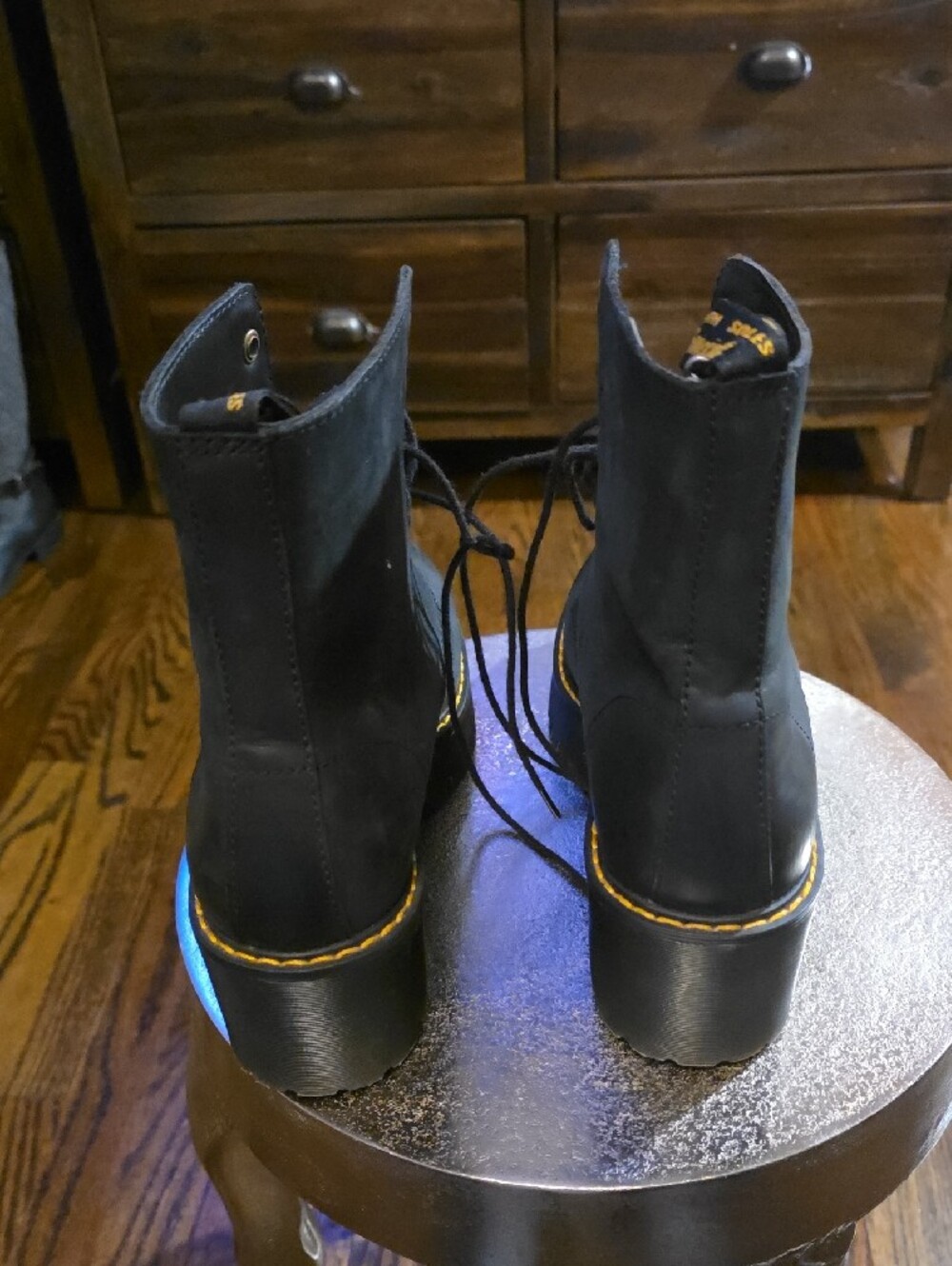 Dr. Martens Black Lace-Up Platform Boots with Yellow Stitching - Picture 3 of 4
